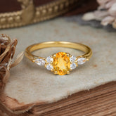 Oval Cut 4 Prong Citrine Classic Side Stone Engagement Ring